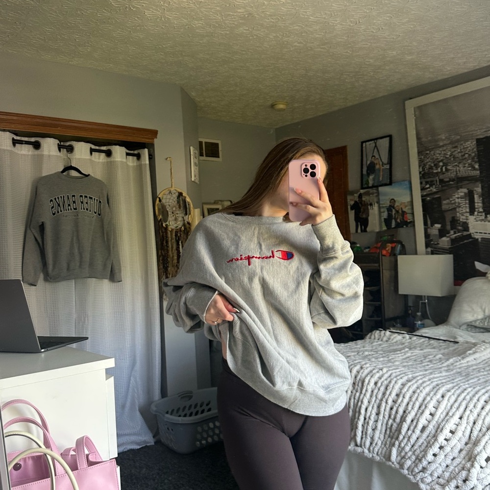 Champion Gray Sweatshirt with Red Logo